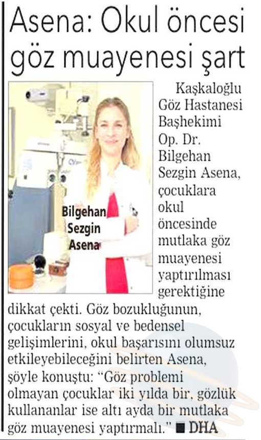 Asena: Okul öncesi göz muayenesi şart