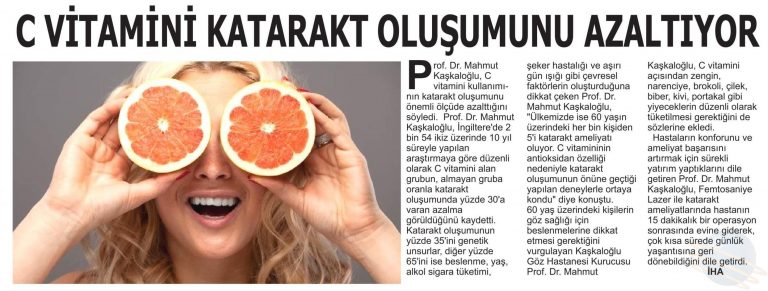 C Vitamini Katarakt Oluşumunu Azaltıyor