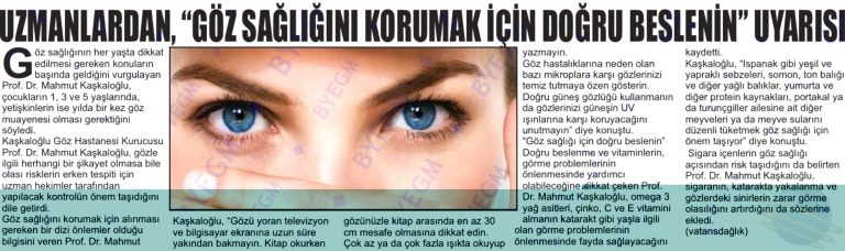 Uzmanlardan, “Göz Sağlığını Korumak için Doğru Beslenin” Uyarısı