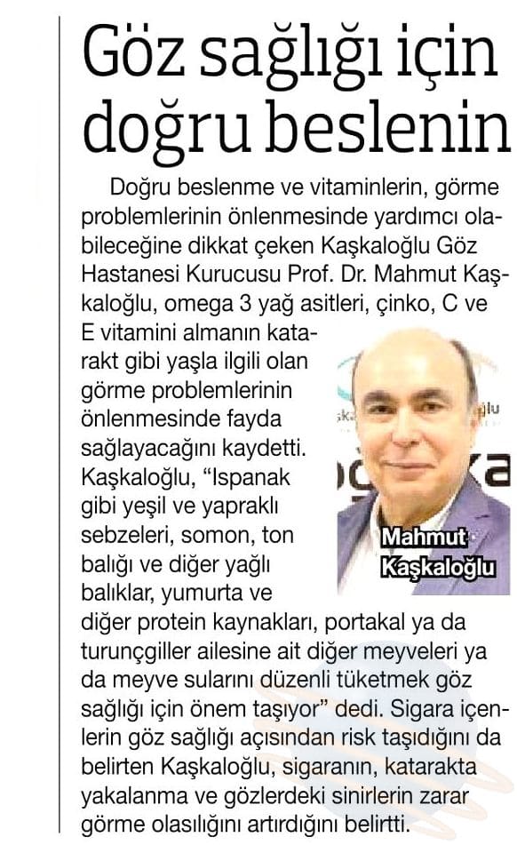 Göz Sağlığı için Doğru Beslenin
