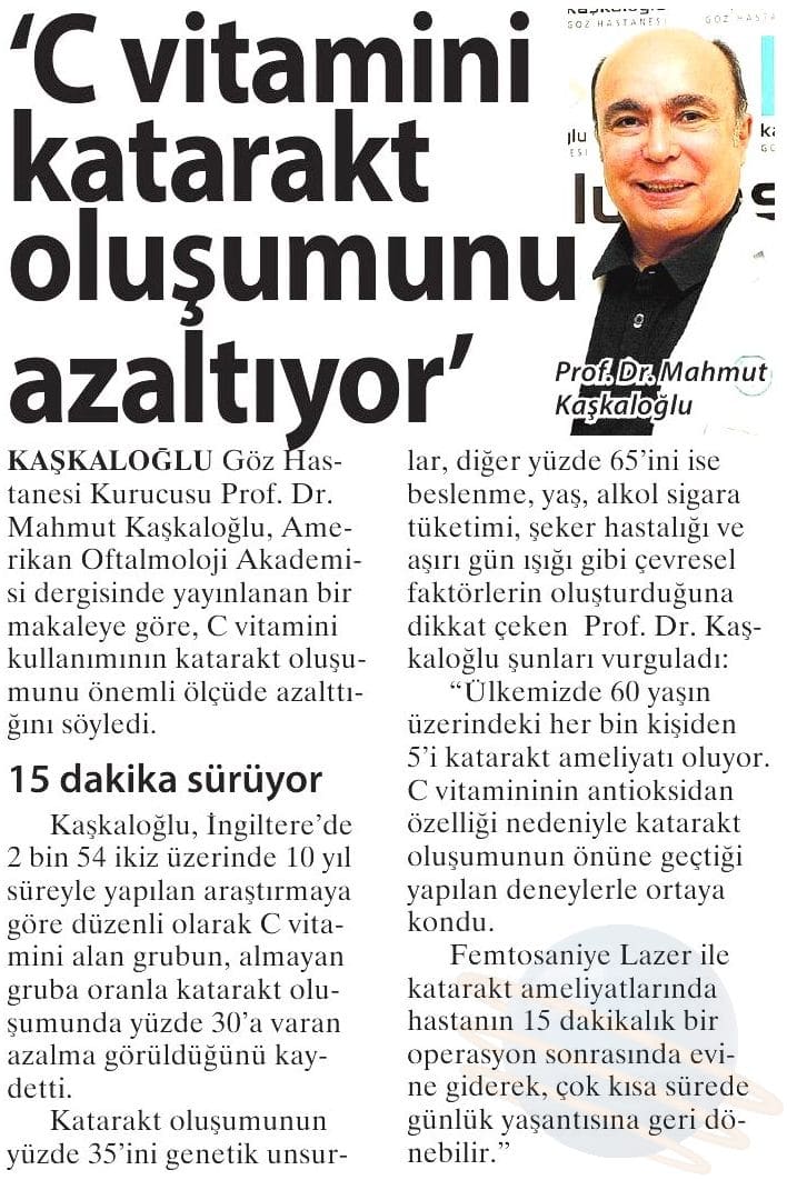 C Vitamini Katarakt Oluşumunu Azaltıyor