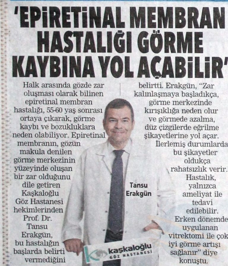 Retinada zar haberi: Epiretinal membran Posta  ve Haber ekspres