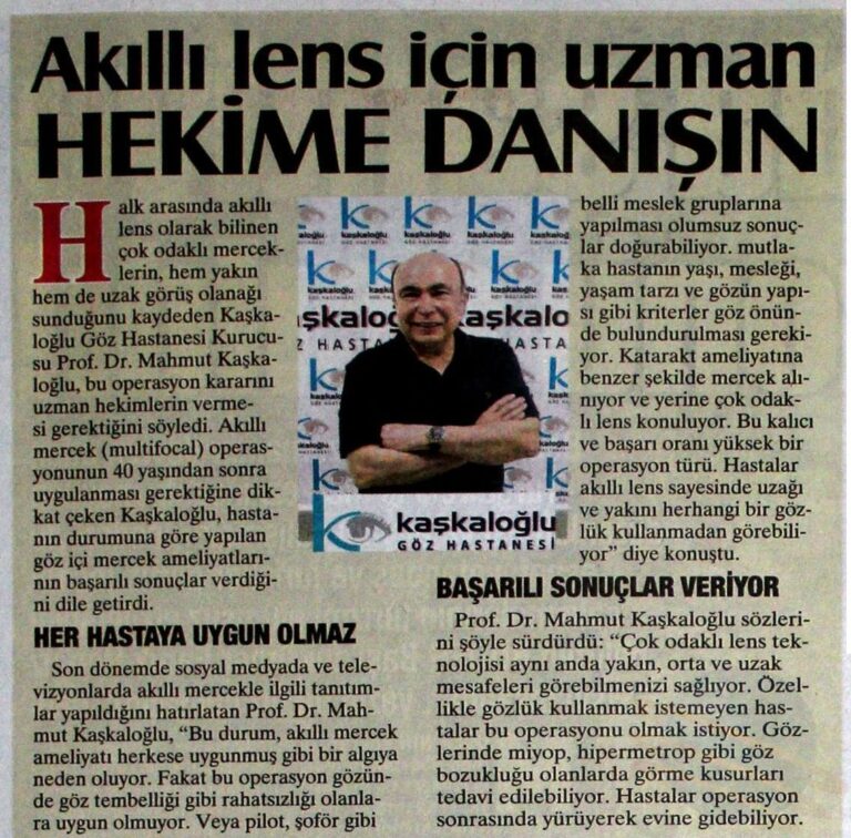 Akıllı Lens Ameliyatına Karar Verirken Uzman Hekime Danışın  (Yeni Asır 17/06/2023)